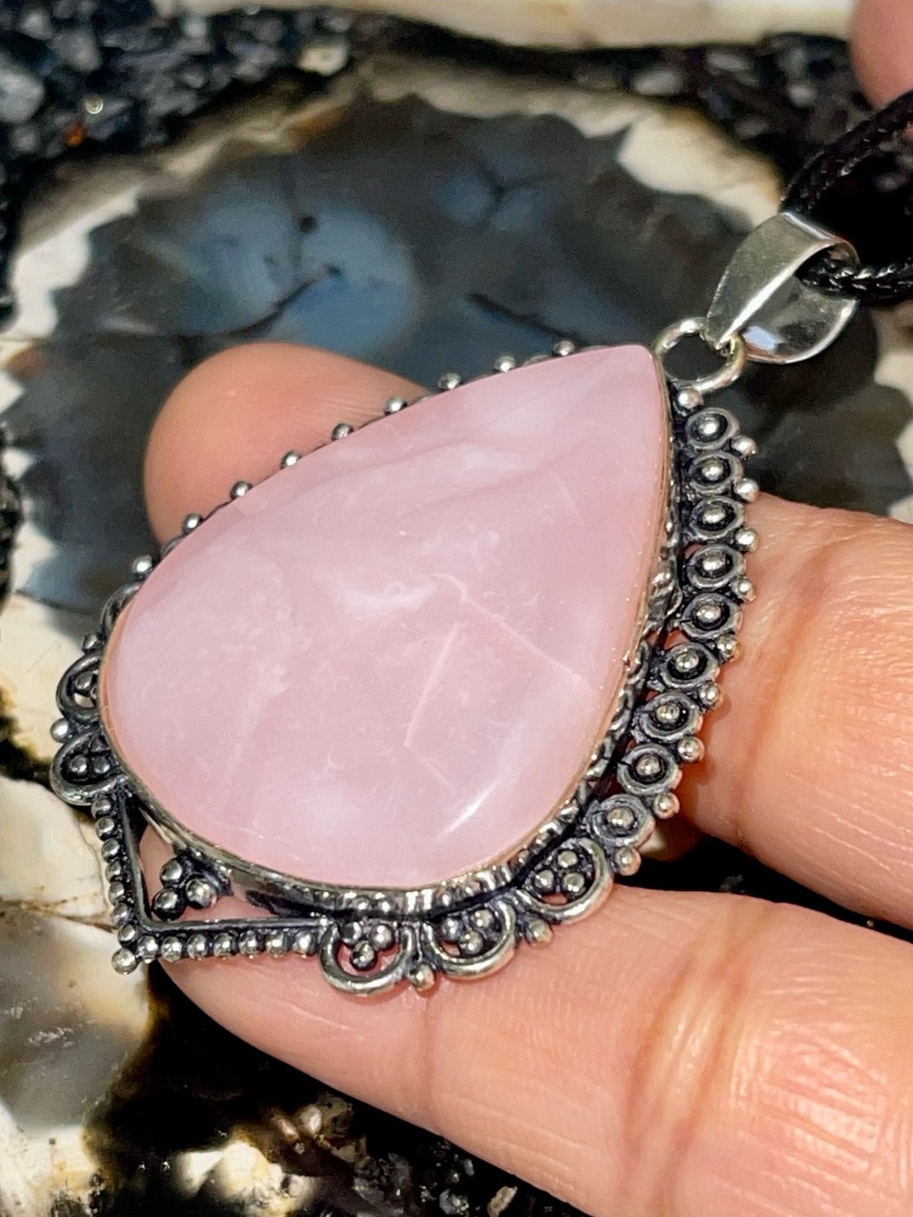 Soft Rose Pink Cryptocrystalline Chalcedony Earrings 2 1/4”